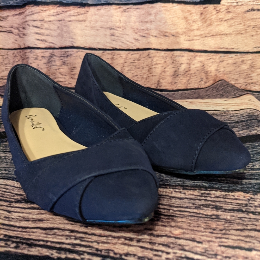 Navy Blue Velveteen Flats